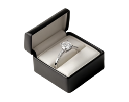 Elegant diamond ring in black box for proposal or engagement png