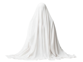 Ghostly figure draped in white fabric for Halloween decoration png