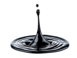 Droplet impact creating ripples in glossy black liquid surface png