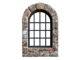 Rustic arched stone window design for historical architecture png