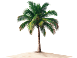 Lush palm tree on sandy beach with serene tropical vibes png