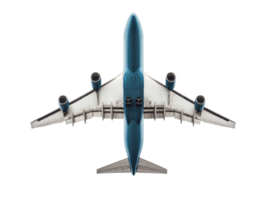 Airplane aerial view showcases sleek design and powerful engines png