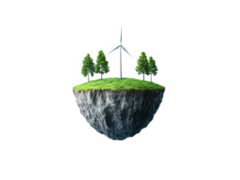 Energy concept with wind turbine and trees on floating island png