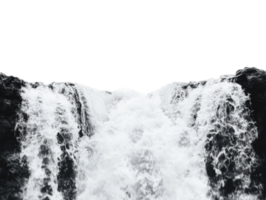 Cascading waterfall flows over rocky cliffs in a serene landscape png
