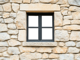 Elegant stone wall with a modern window frame design png