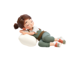 Cozy character resting on a soft pillow for relaxation png