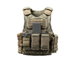 Tactical vest for military use with modular attachments and smartphone png
