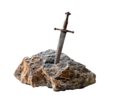 Sword embedded in stone as a symbol of strength and legend png