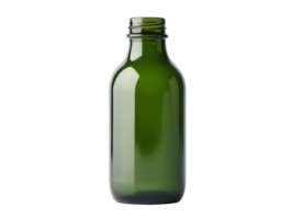 Green glass bottle for beverages or sauces on display png