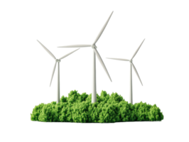 Renewable energy landscape with wind turbines and green vegetation png