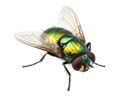 Colorful fly resting on a surface with iridescent wings png