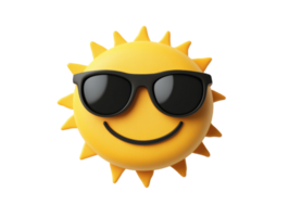 Smiling sun character wearing sunglasses in bright design png