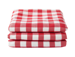 Checkered red and white napkins stacked neatly on a table png