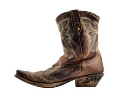 Rustic cowboy boot with intricate stitching perfect for western themes png