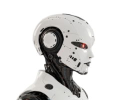 Futuristic robot with sleek design featuring glowing red eyes png