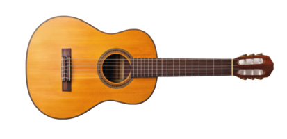 Acoustic guitar resting on a surface in a warm light setting png