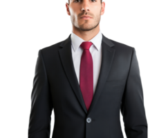 Professional man in business suit with red tie standing confidently png