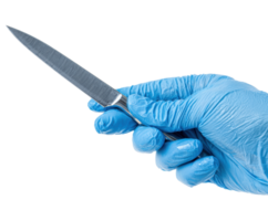 Precision culinary preparation with a gloved hand holding a knife png