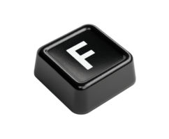 Black computer key with letter F for typing or gaming design png