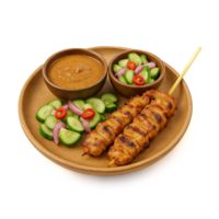 Delicious Satay Skewers with Fresh Vegetables and Peanut Sauce png