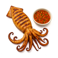 Grilled Squid Delight with Spicy Sauce on a White Background png