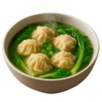 Delicious Wonton Soup with Fresh Greens in Warm Broth png