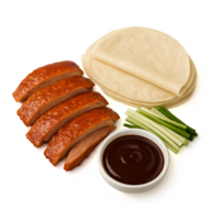 Peking Duck Delight with Pancakes and Sauce on White Background png