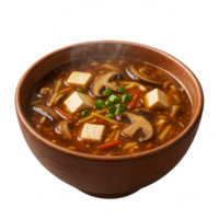 Hot and Sour Soup in a Wooden Bowl with Fresh Ingredients png