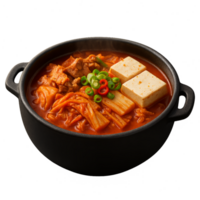 Spicy Kimchi Stew with Tofu and Vegetables in Black Pot png