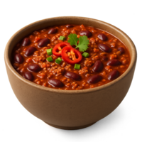 Spicy Chili Bowl with Red Beans and Fresh Garnish in Simple Design png