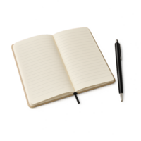 Open Notebook with Blank Pages and Pen Ready for Writing Ideas png