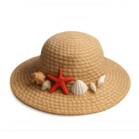 Simple Straw Hat with Seashells and Starfish Decoration png
