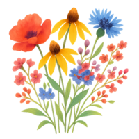 Vibrant Wildflower Bouquet Arrangement on a Dark Background png