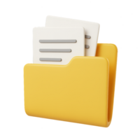 Simple 3D Icon of a Yellow Folder with Document Papers Inside png