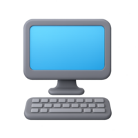 Simple 3D Computer Icon with Keyboard and Blank Screen Background png