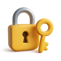 3D Simple Lock with Key, Realistic Design and Bright Colors png