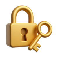 3D Golden Lock and Key Symbol Representing Security and Access Control png