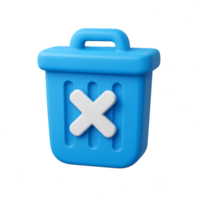 Simple 3D Icon of a Trash Bin with Delete Symbol in Blue Color png