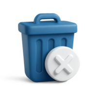 Simple 3D Trash Bin Icon Design with Removal Symbol for Graphics png