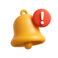3D Yellow Notification Bell Icon with Red Alert Symbol png