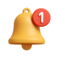 3D Notification Bell Icon with Number One Badge Indicator png