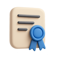 3D Simple Certificate Icon with Ribbon and Document Elements png
