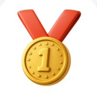 Gold Medal with Red Ribbon Icon for Achievements and Awards png