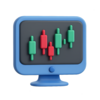 Simple 3D Stock Chart Monitor with Colorful Candlestick Design png