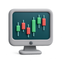 3D Simple Monitor Displaying Stock Chart Data for Financial Analysis png