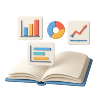 Open Book with Data Visualizations on Floating Elements png