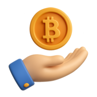 Simple Hand Holding Bitcoin Icon in a 3D Style Design png