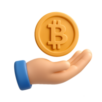 Hand Holding Bitcoin Icon in 3D Style for Digital Currency Concept png