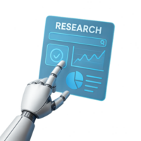 Robotic Hand Interacting with Dashboard for Research and Analysis png