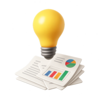 3D Light Bulb Glow Over Paper Sheets with Colorful Chart Elements png
